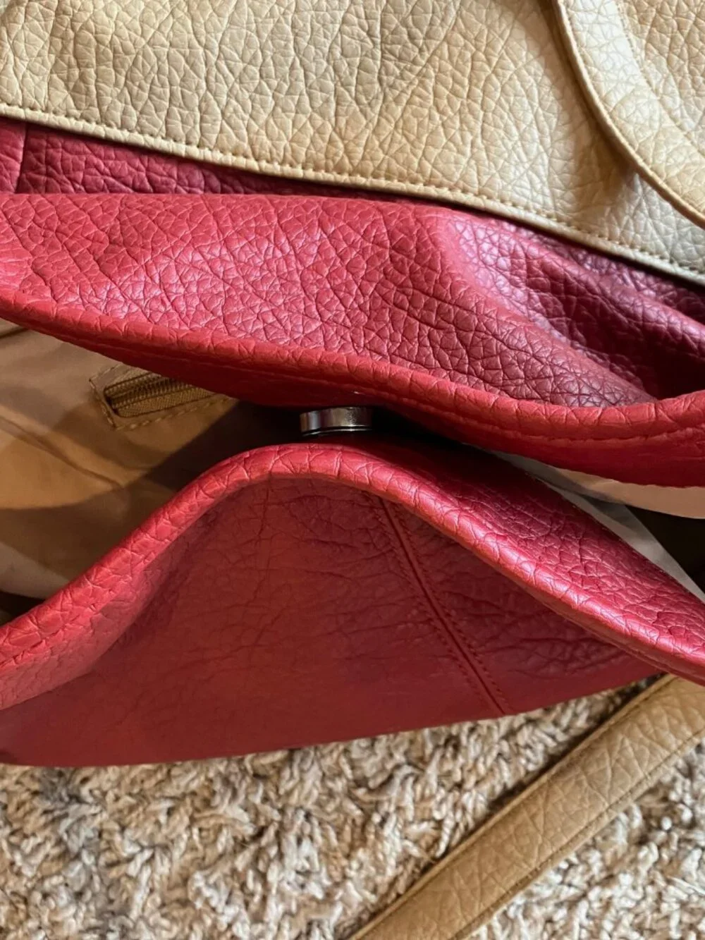 Nine West Red Tan Oversized Tote Shoulder Bag Faux Leather Y2K Colorblock